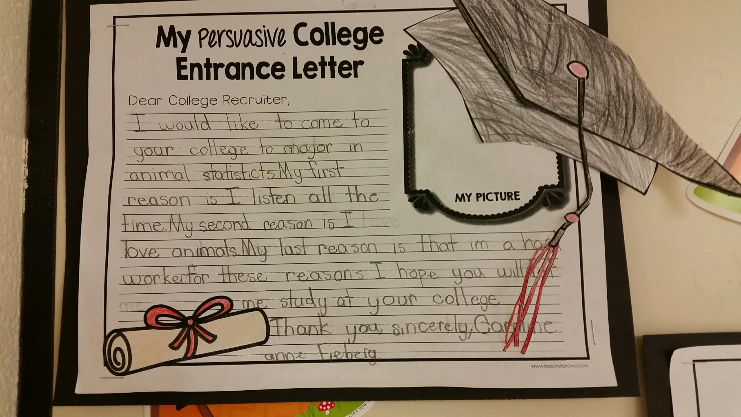 Caroline's college entrance letter